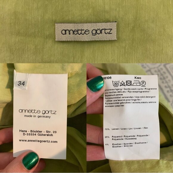 Annette Görtz Sz 34/4 US Sleeveless Bodycon Dress Linen Blend Stretch Lime Women - Picture 8 of 11